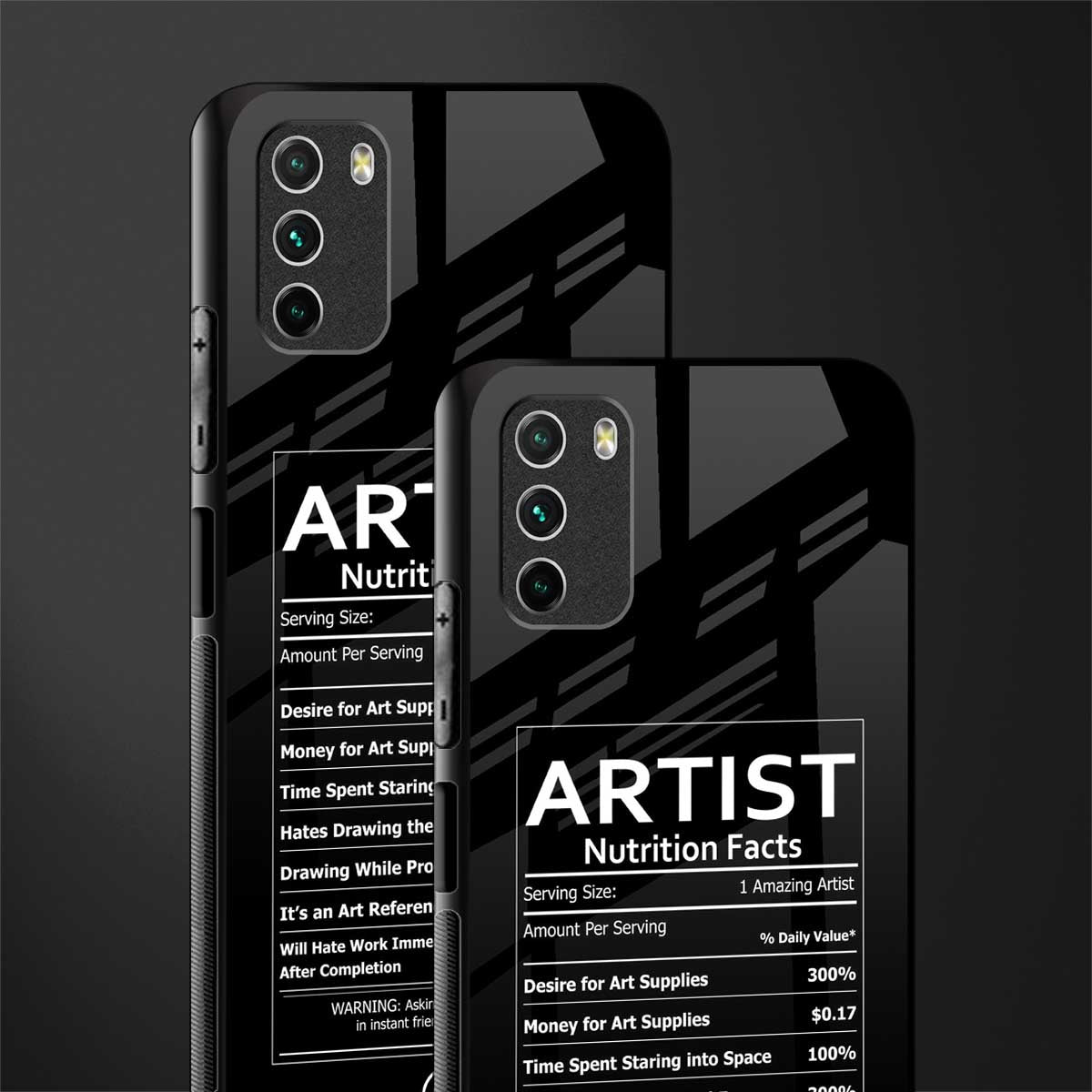 artist nutrition facts glass case for poco m3 image-2