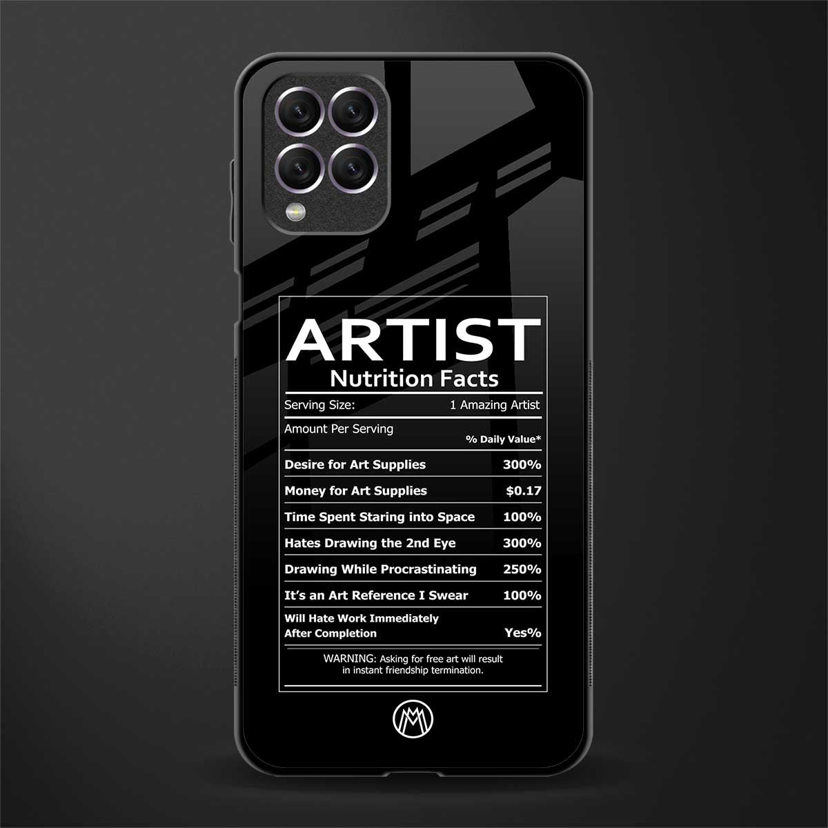 artist nutrition facts glass case for samsung galaxy f62 image