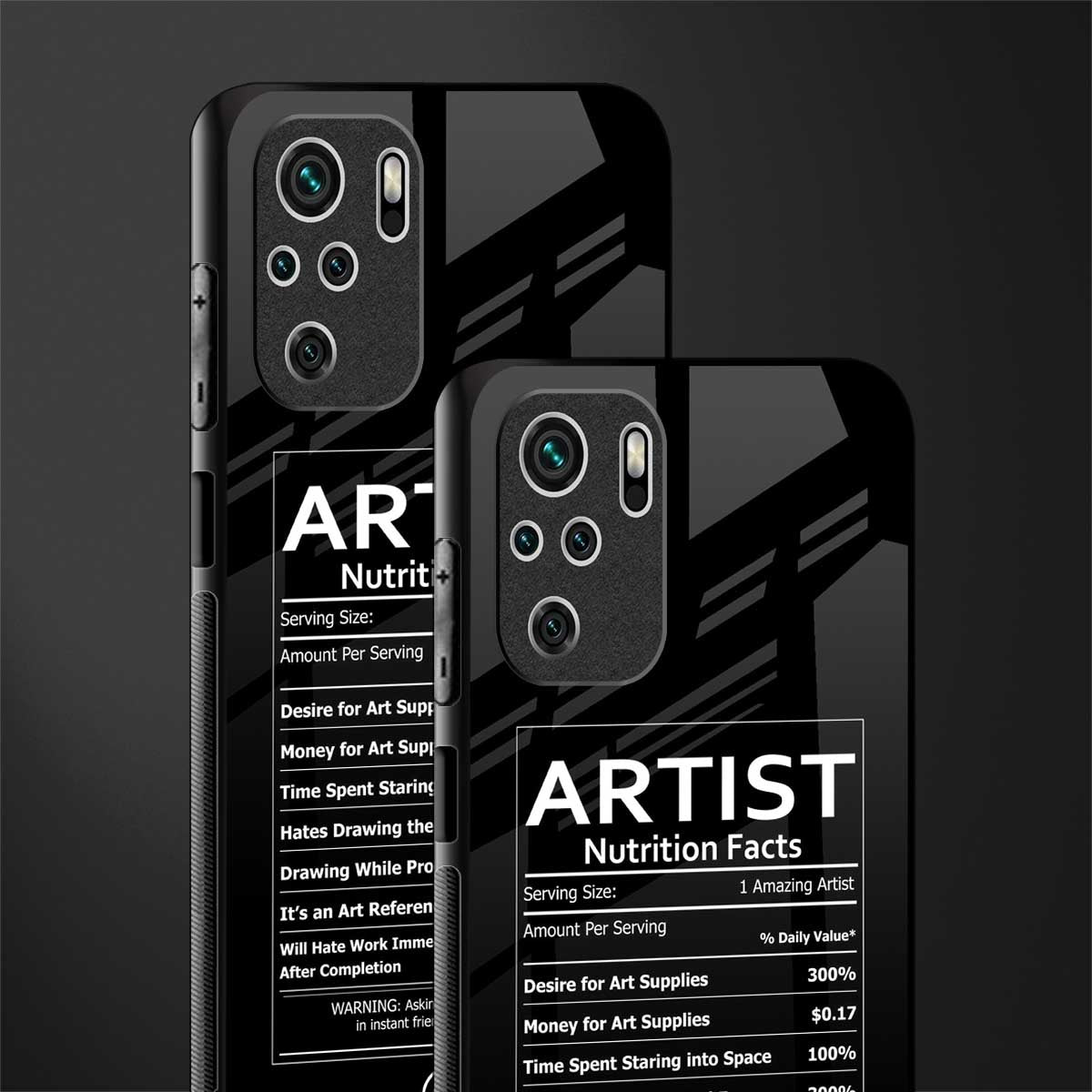 artist nutrition facts glass case for redmi note 10 image-2