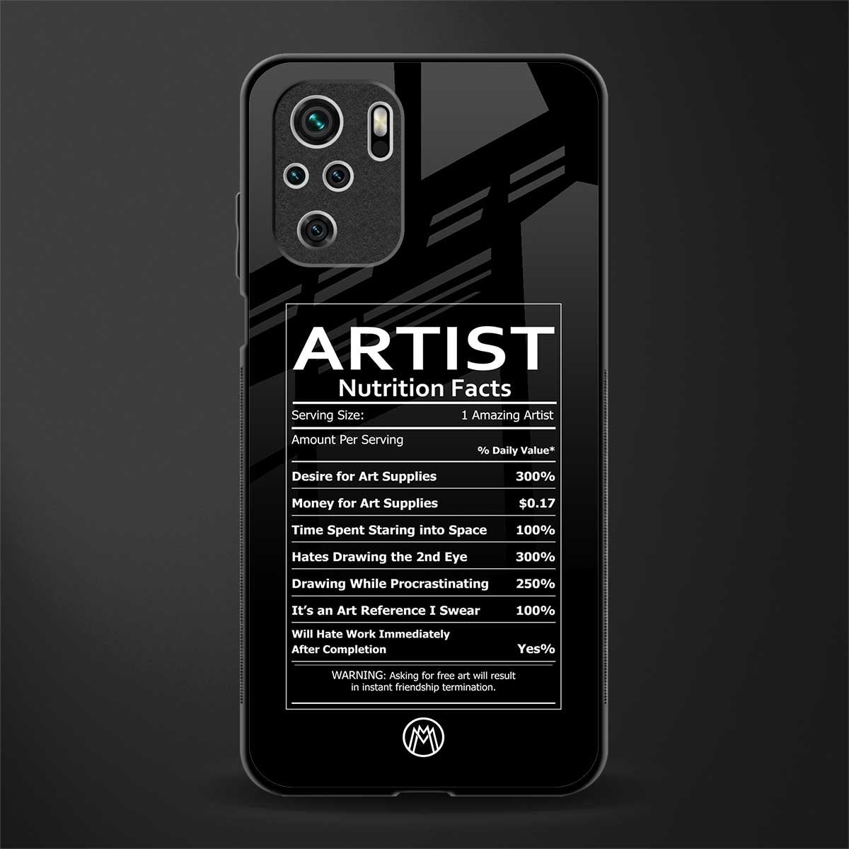 artist nutrition facts glass case for redmi note 10s image
