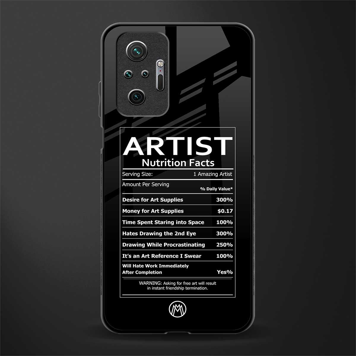 artist nutrition facts glass case for redmi note 10 pro max image