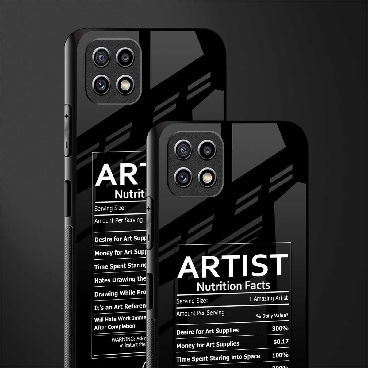 artist nutrition facts glass case for samsung galaxy a22 5g image-2