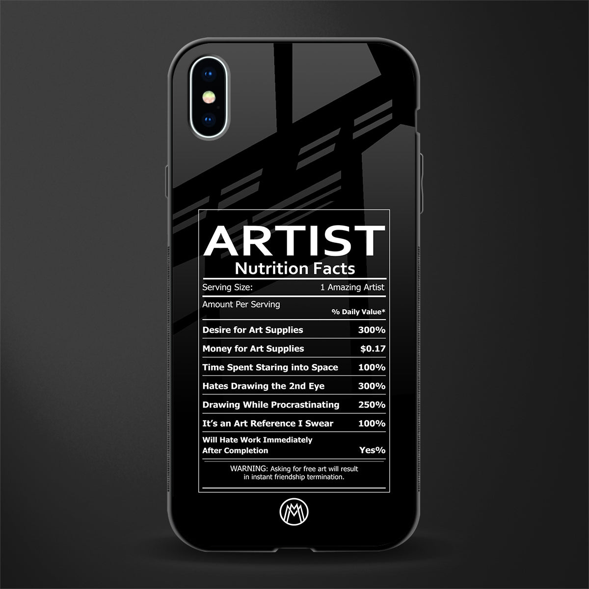 artist nutrition facts glass case for iphone xs max image