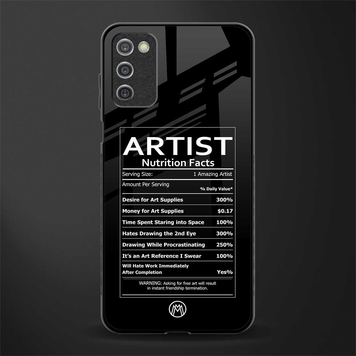 artist nutrition facts glass case for samsung galaxy a03s image
