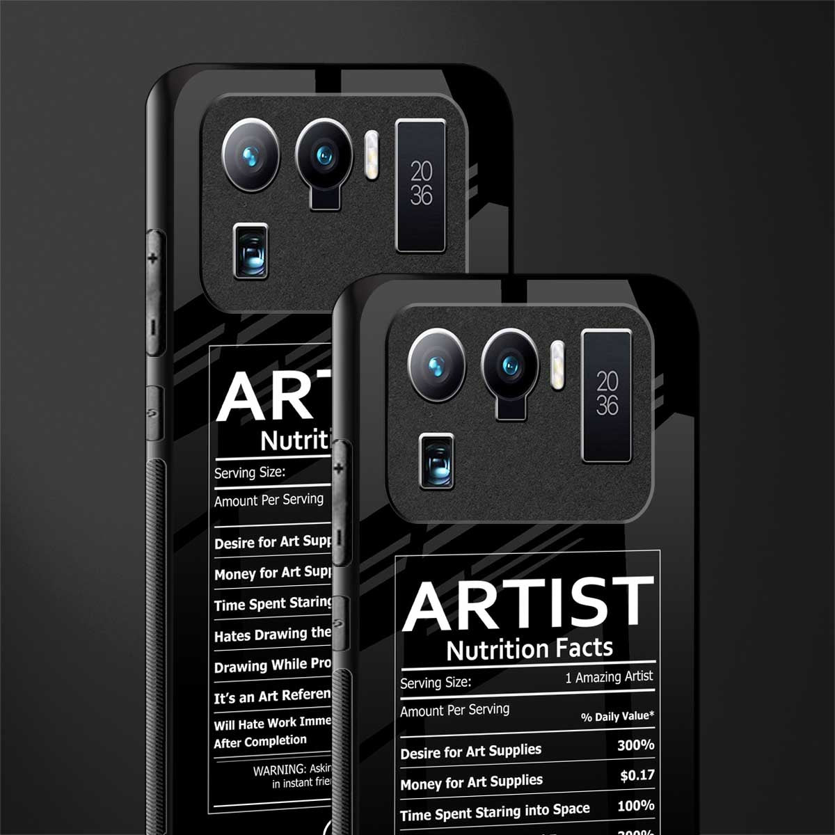 artist nutrition facts glass case for mi 11 ultra 5g image-2