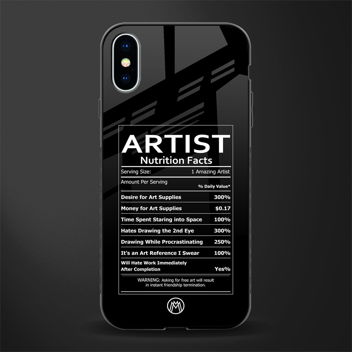 artist nutrition facts glass case for iphone xs image