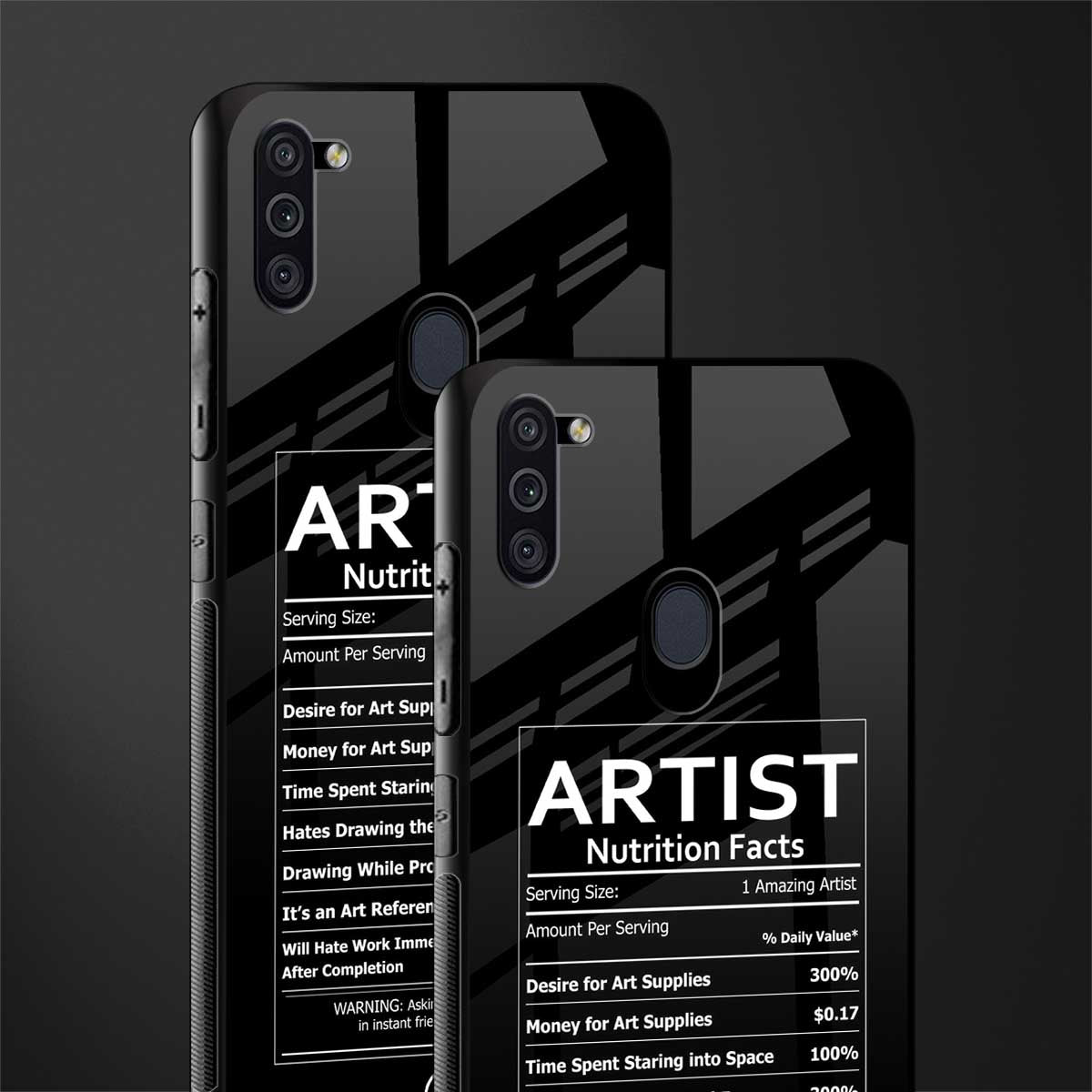 artist nutrition facts glass case for samsung a11 image-2