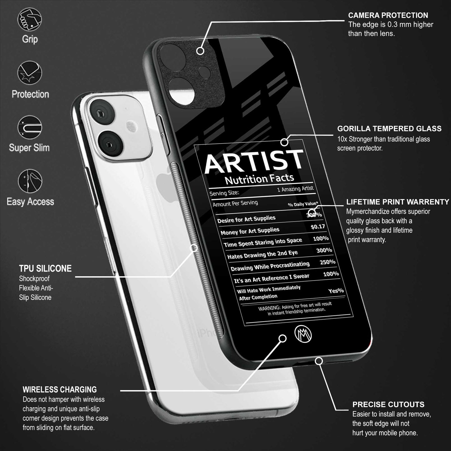 artist nutrition facts glass case for iphone 7 plus image-4