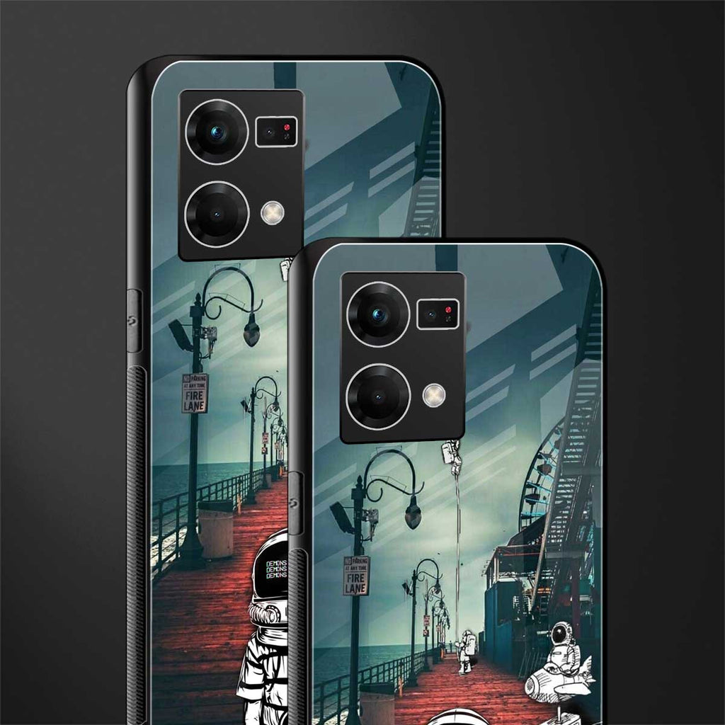 astronaut believer beach back phone cover | glass case for oppo f21 pro 4g