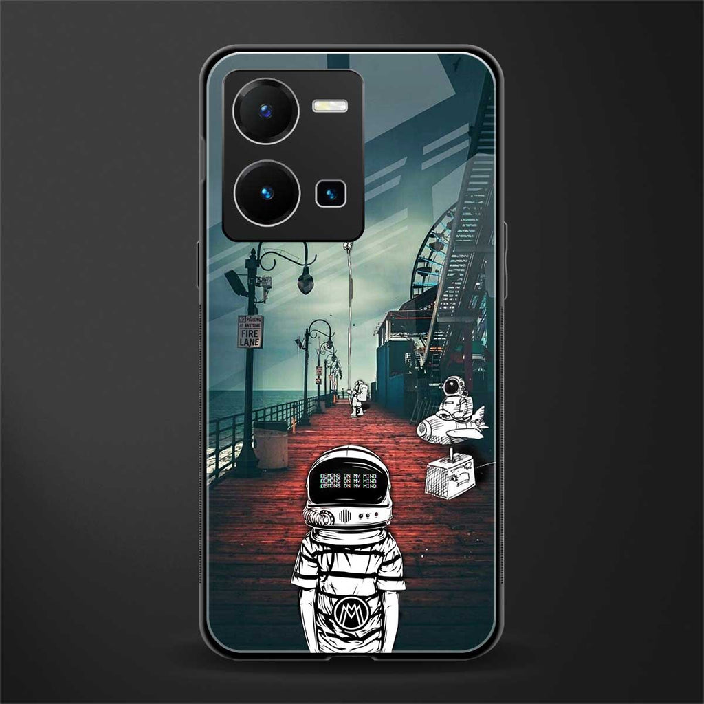 astronaut believer beach back phone cover | glass case for vivo y35 4g