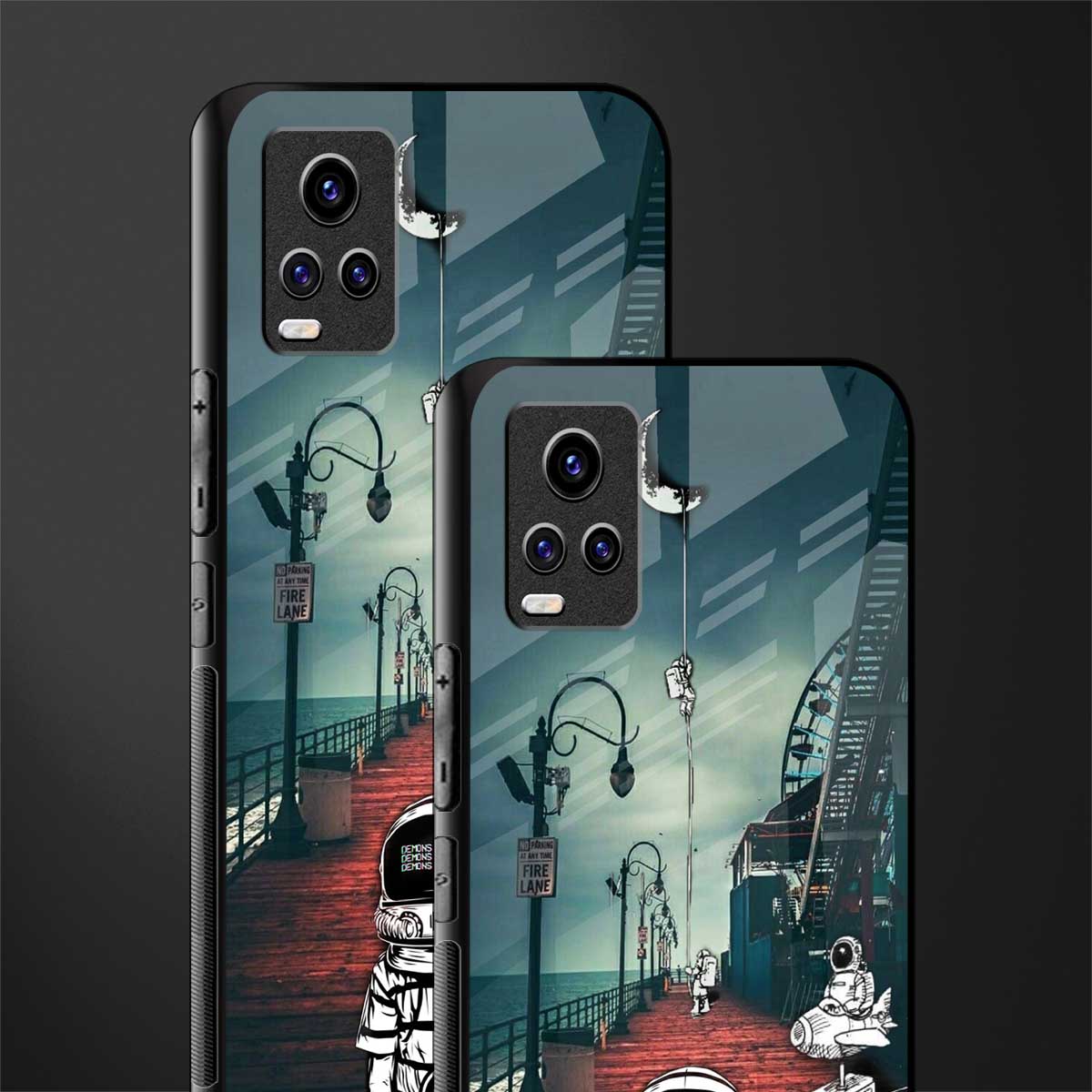 astronaut believer beach back phone cover | glass case for vivo v21e 4g