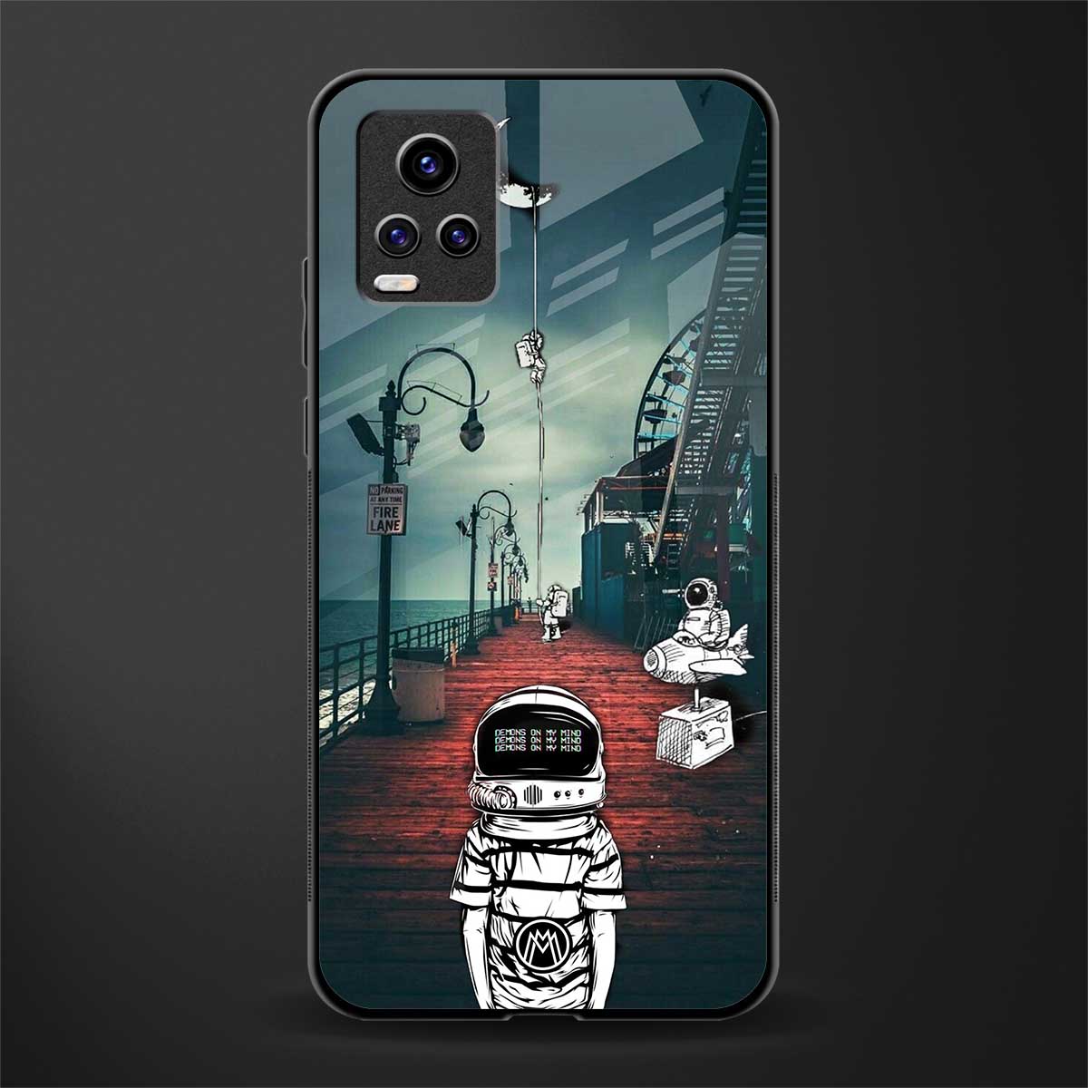 astronaut believer beach back phone cover | glass case for vivo v21e 4g