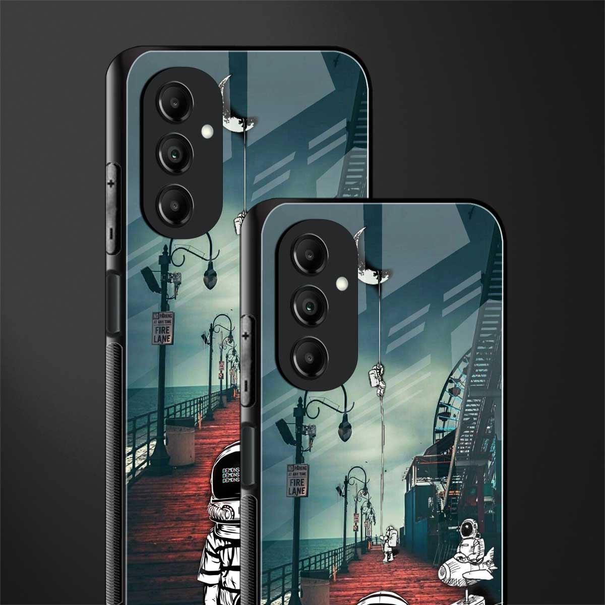 astronaut believer beach back phone cover | glass case for samsung galaxy a14 5g