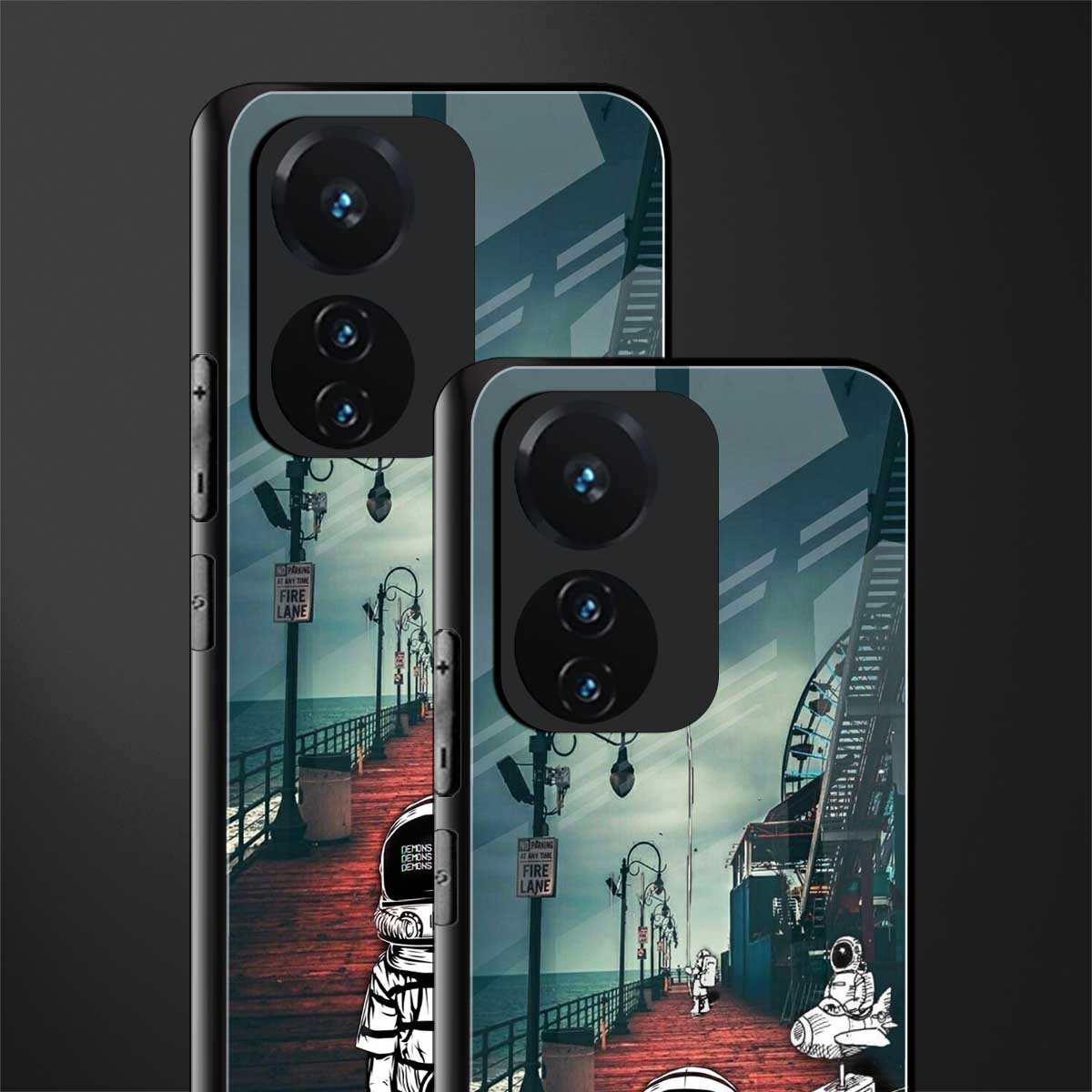 astronaut believer beach back phone cover | glass case for vivo t1 44w 4g
