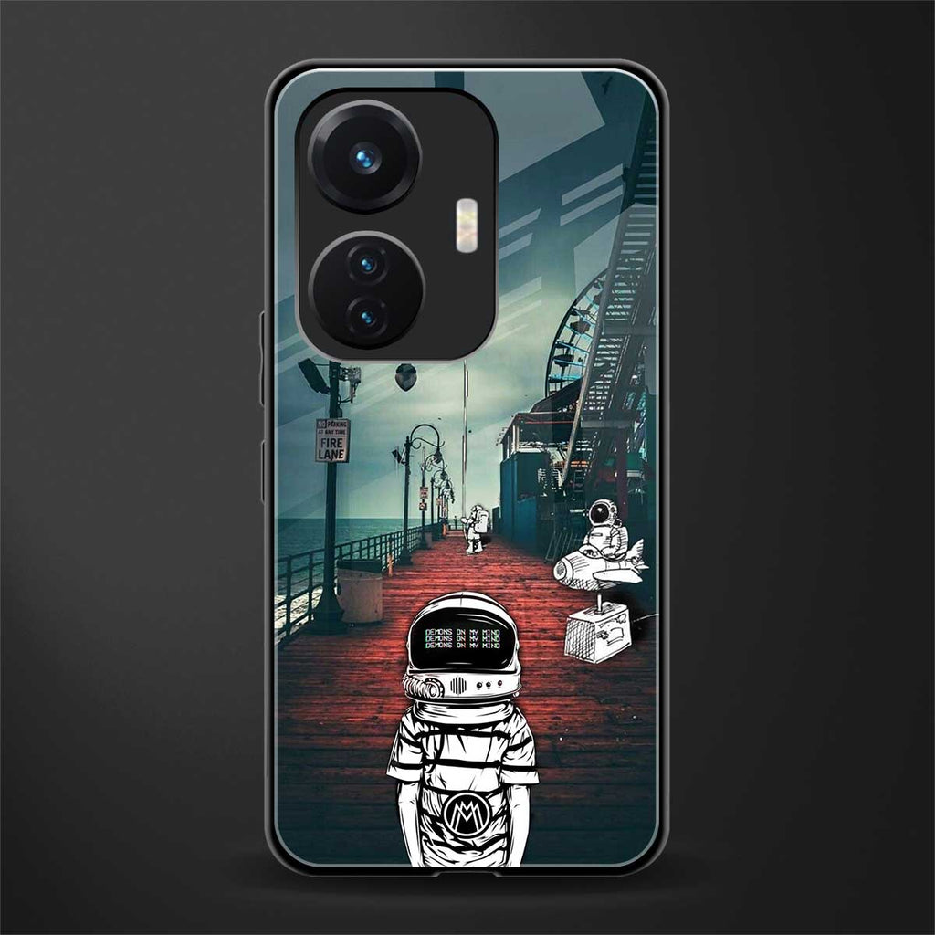 astronaut believer beach back phone cover | glass case for vivo t1 44w 4g