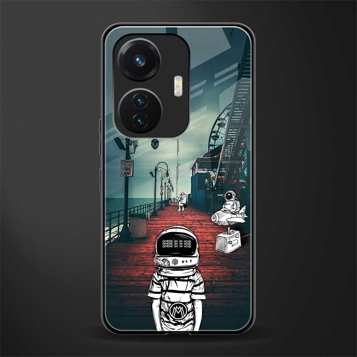 astronaut believer beach back phone cover | glass case for vivo t1 44w 4g