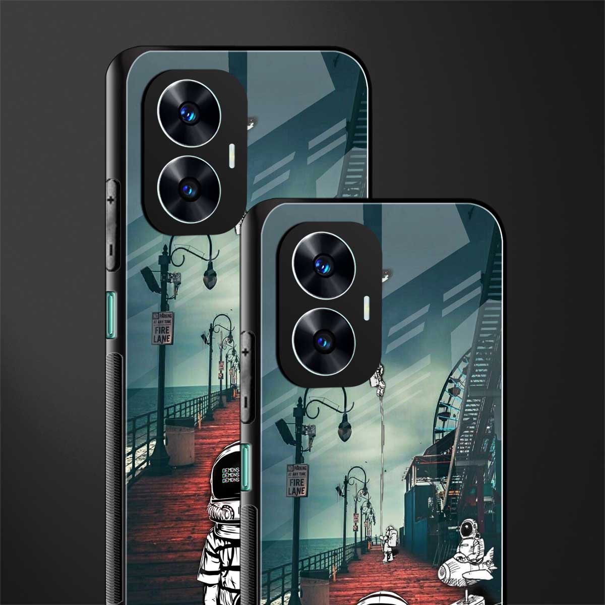 astronaut believer beach back phone cover | glass case for realme c55