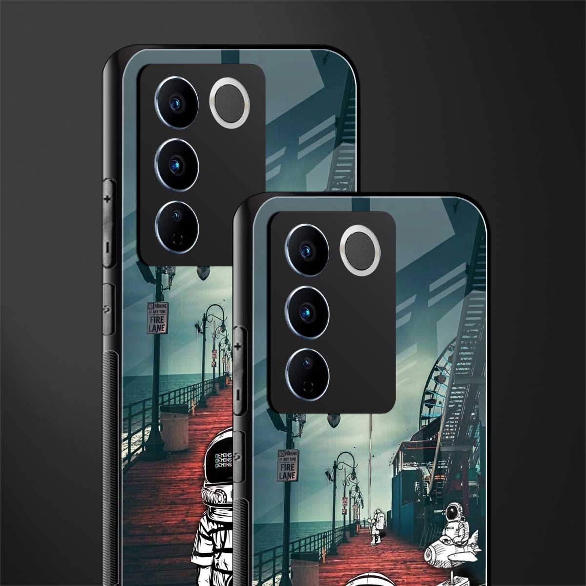 astronaut believer beach back phone cover | glass case for vivo v27 pro 5g
