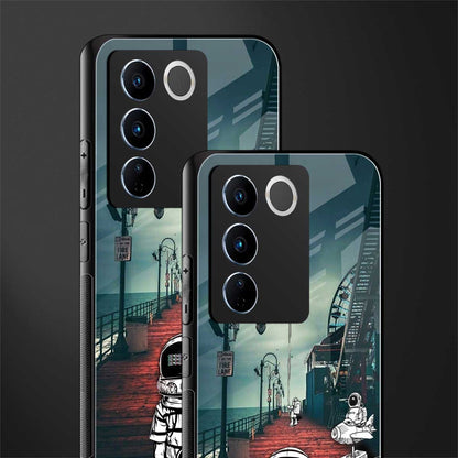 astronaut believer beach back phone cover | glass case for vivo v27 pro 5g