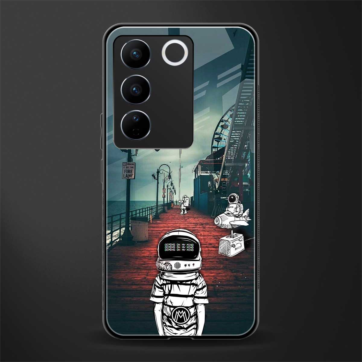 astronaut believer beach back phone cover | glass case for vivo v27 pro 5g