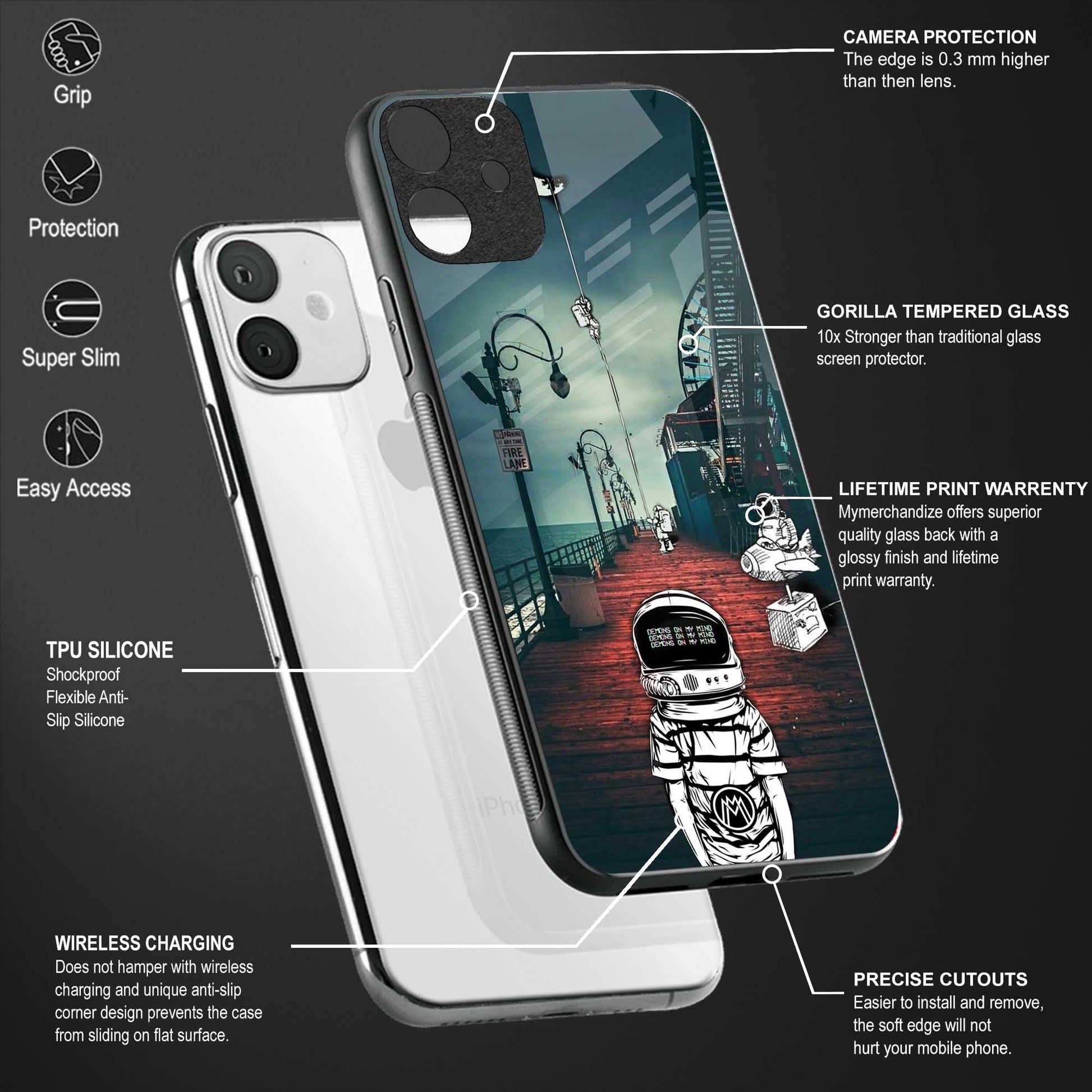 astronaut believer beach back phone cover | glass case for vivo t1 44w 4g