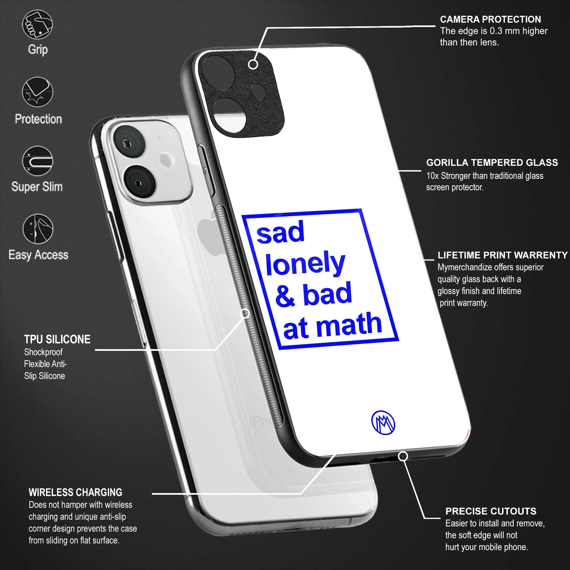 bad at math back phone cover | glass case for vivo t1 44w 4g
