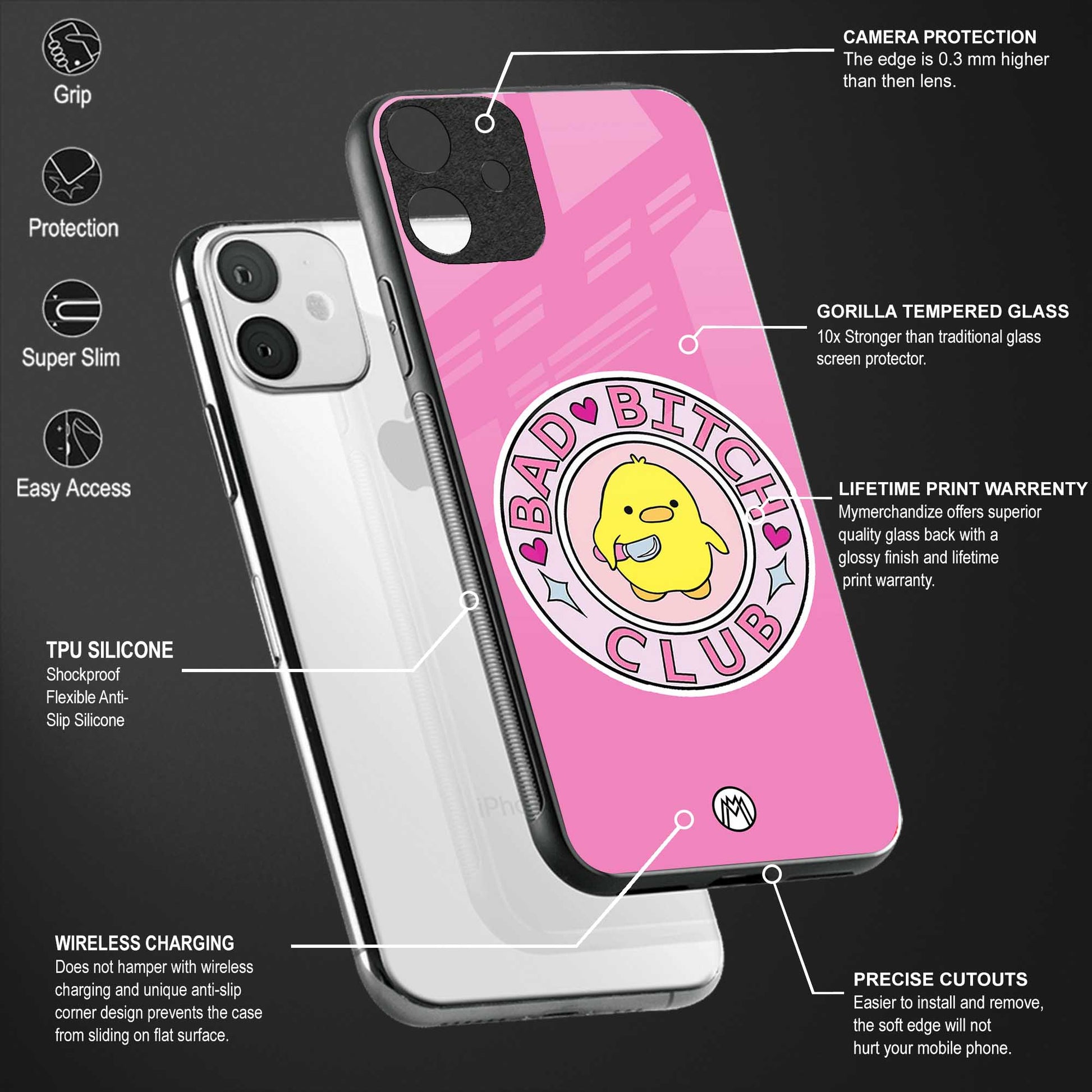 bad bitch club back phone cover | glass case for vivo y22