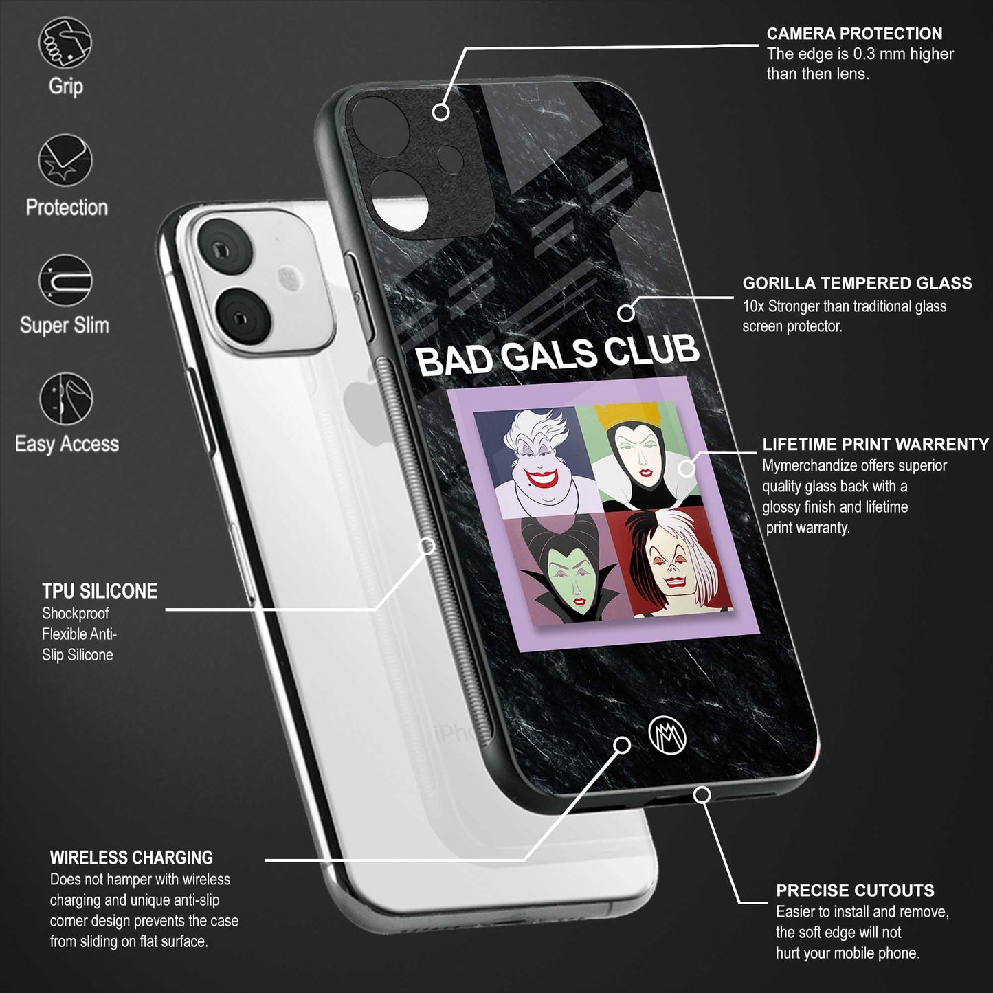 bad gals club back phone cover | glass case for vivo v25-5g