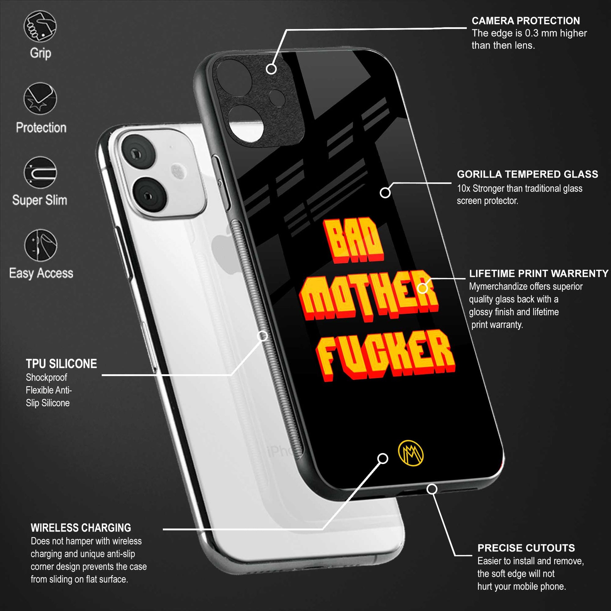 bad motherfcker back phone cover | glass case for vivo t1 44w 4g