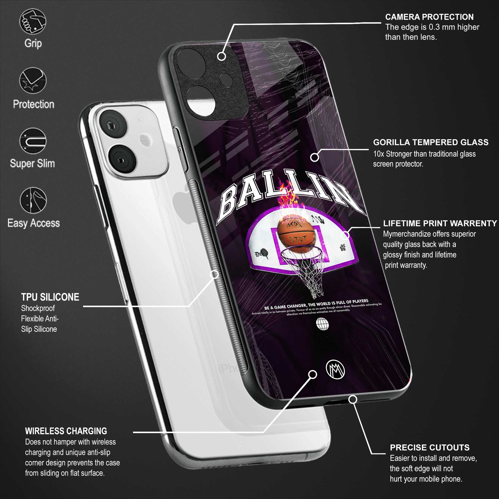 ballin back phone cover | glass case for vivo v25 pro 5g