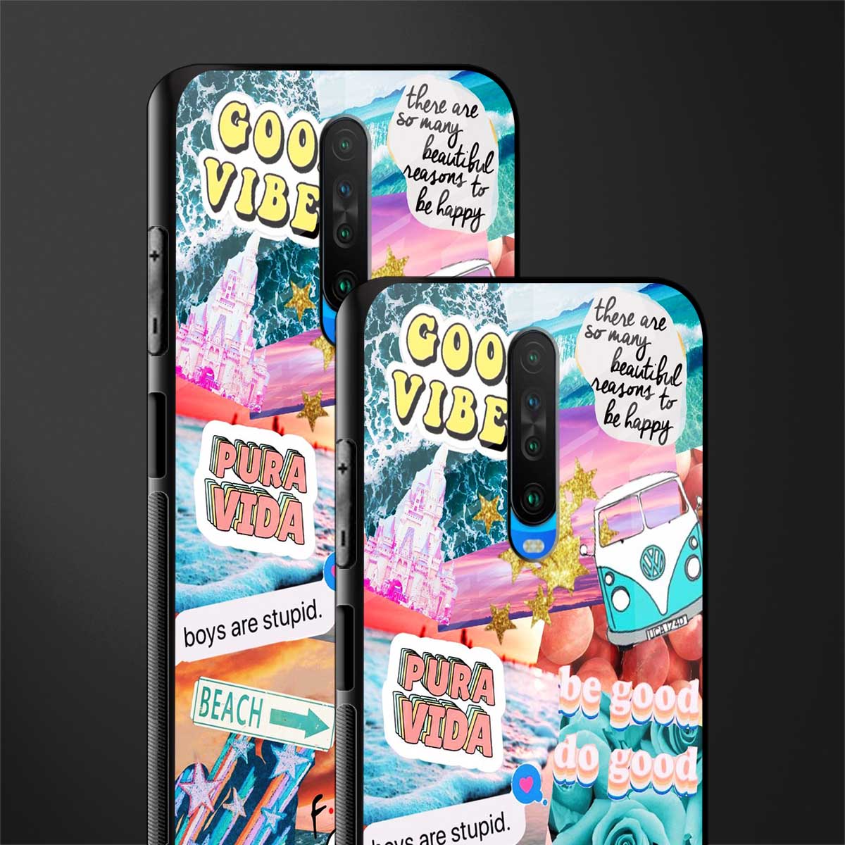 beach vibes collage glass case for poco x2 image-2