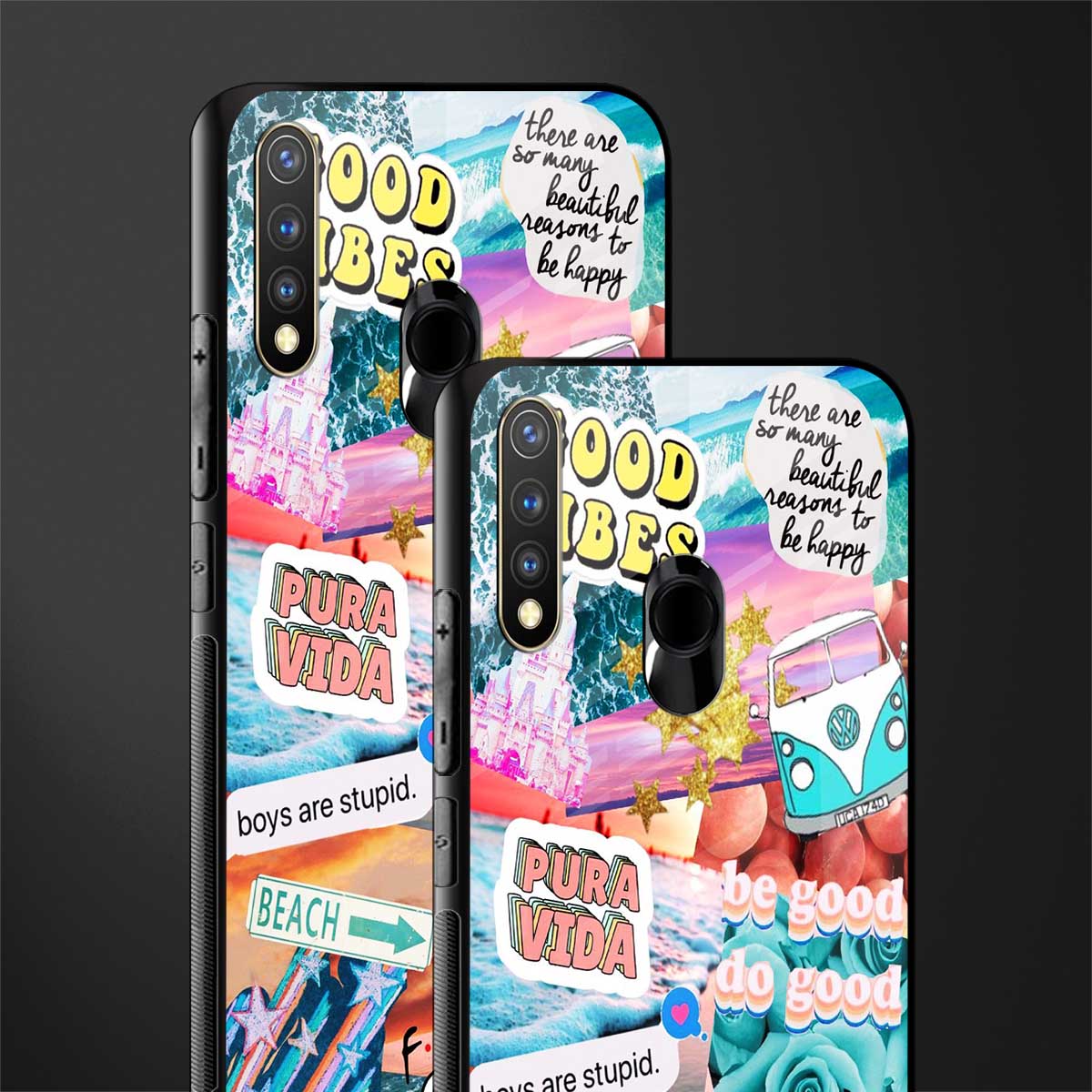 beach vibes collage glass case for vivo y19 image-2