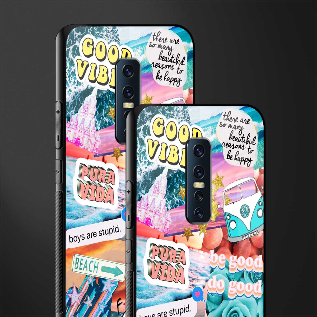 beach vibes collage glass case for vivo v17 pro image-2
