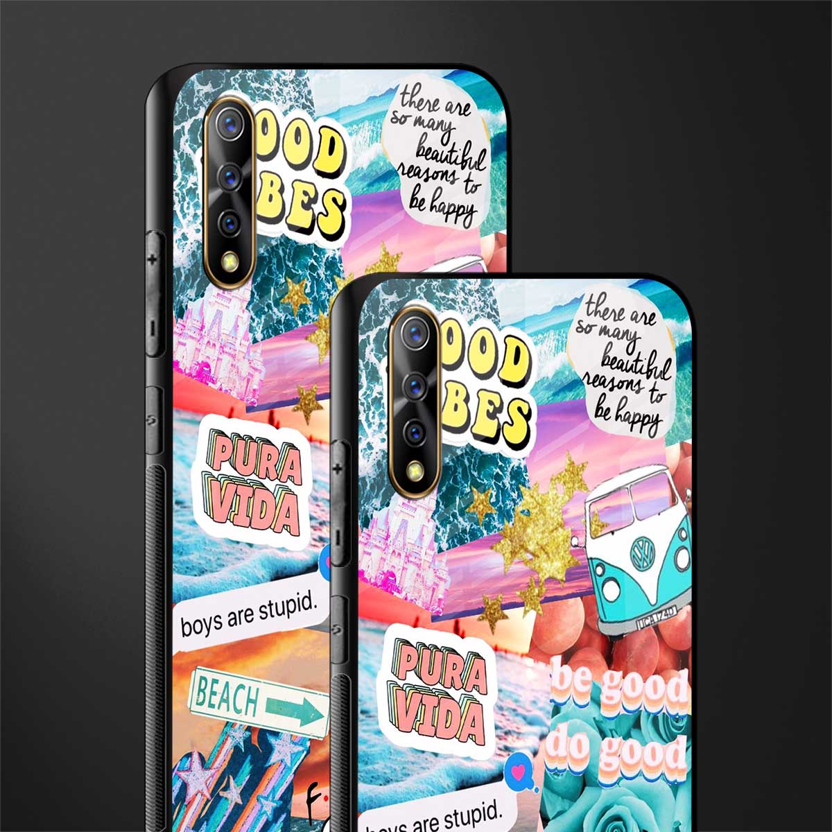 beach vibes collage glass case for vivo s1 image-2