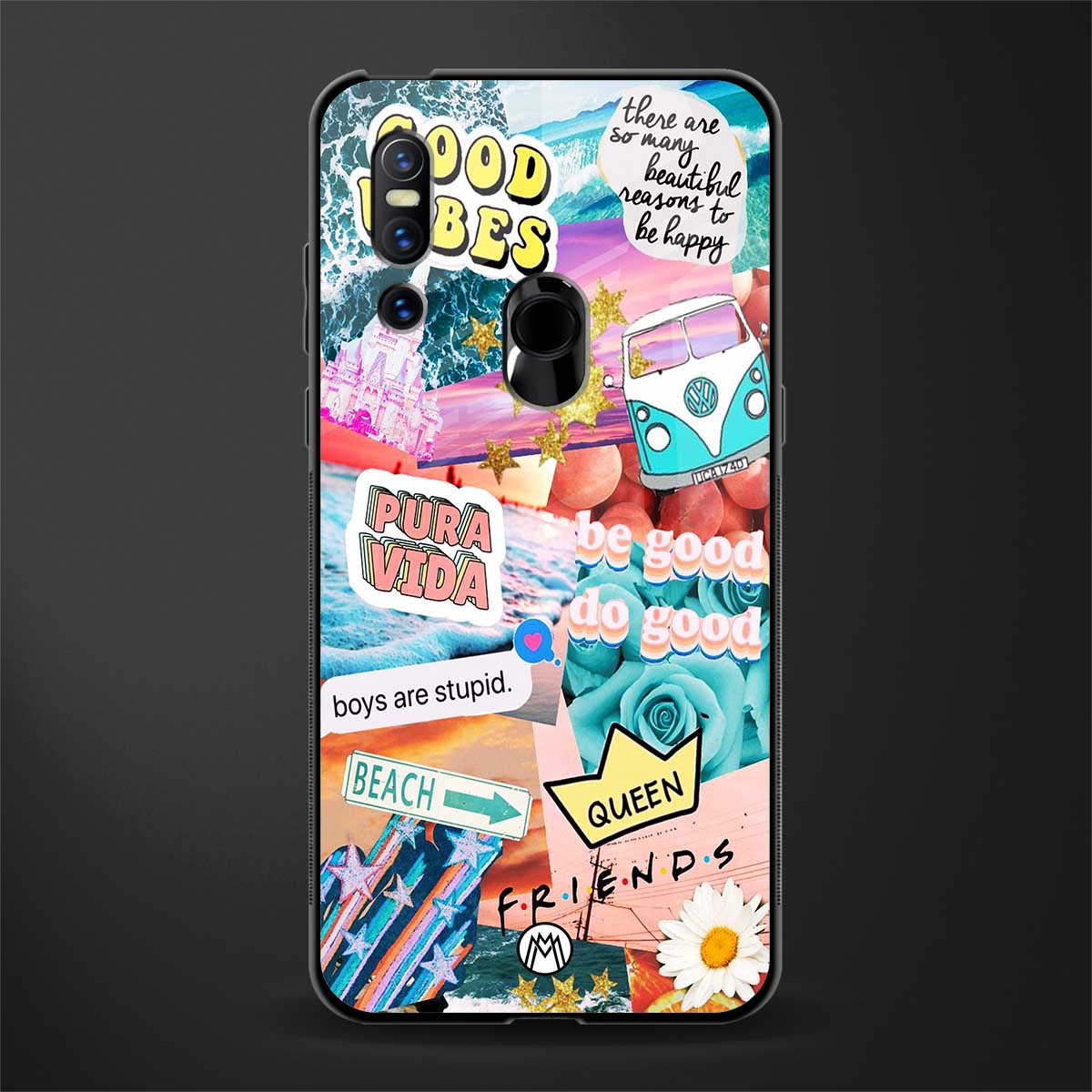 beach vibes collage glass case for vivo v15 image