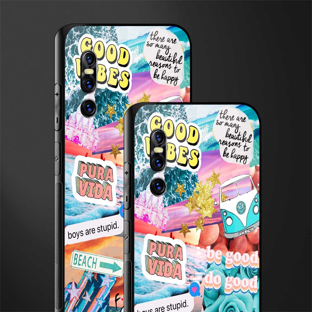 beach vibes collage glass case for vivo v15 pro image-2