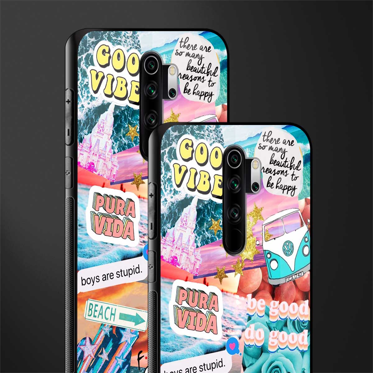 beach vibes collage glass case for redmi note 8 pro image-2