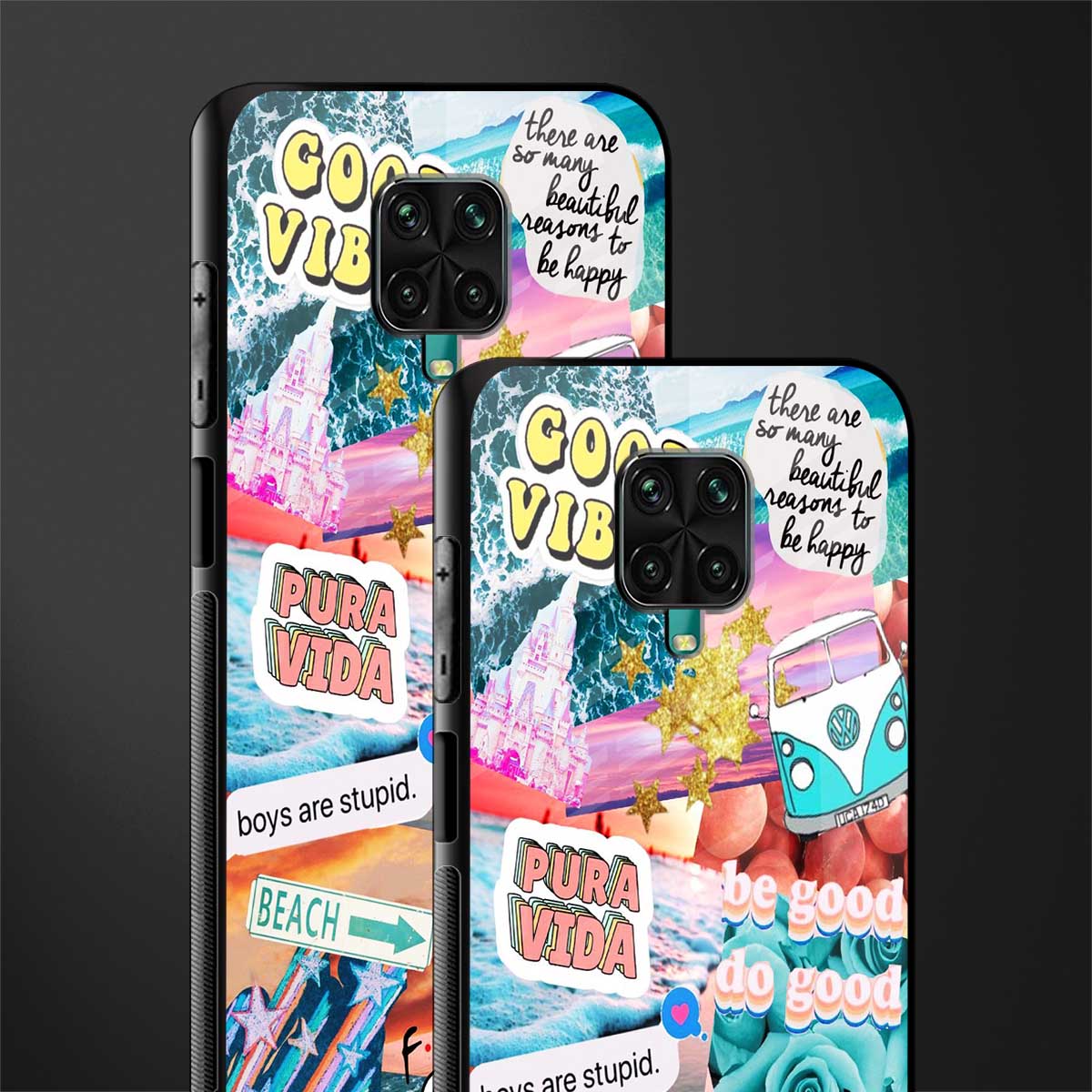 beach vibes collage glass case for redmi note 9 pro max image-2