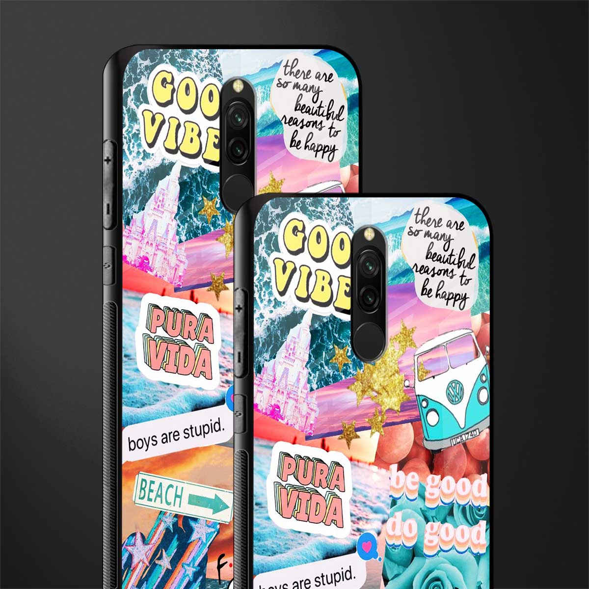 beach vibes collage glass case for redmi 8 image-2