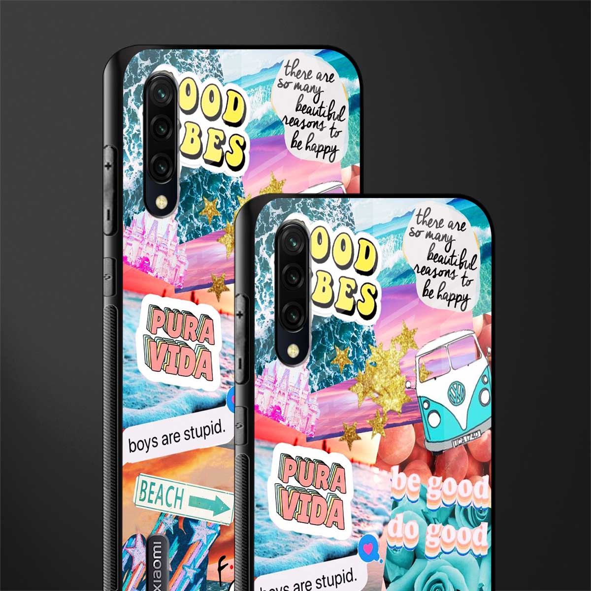 beach vibes collage glass case for mi a3 redmi a3 image-2