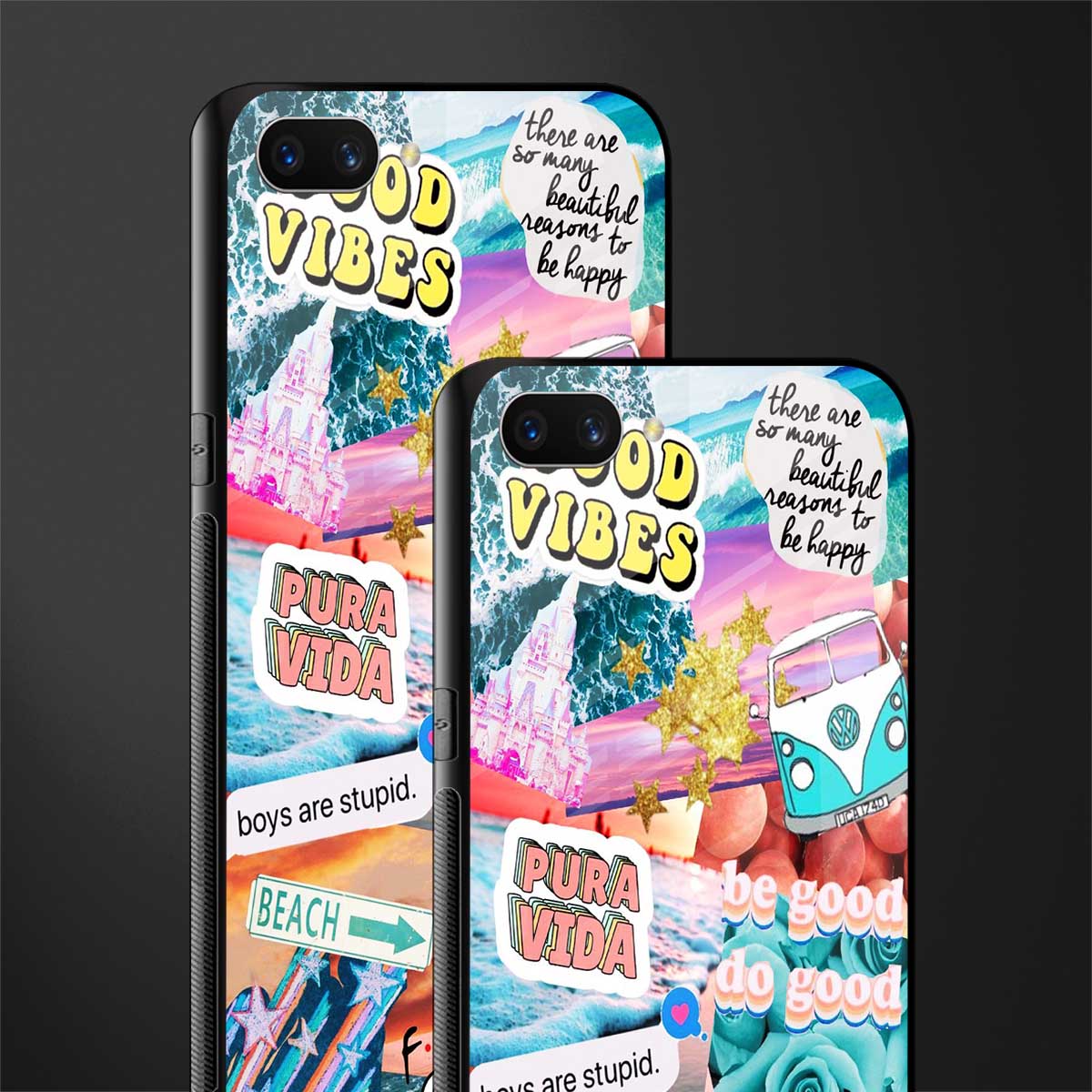 beach vibes collage glass case for oppo a3s image-2