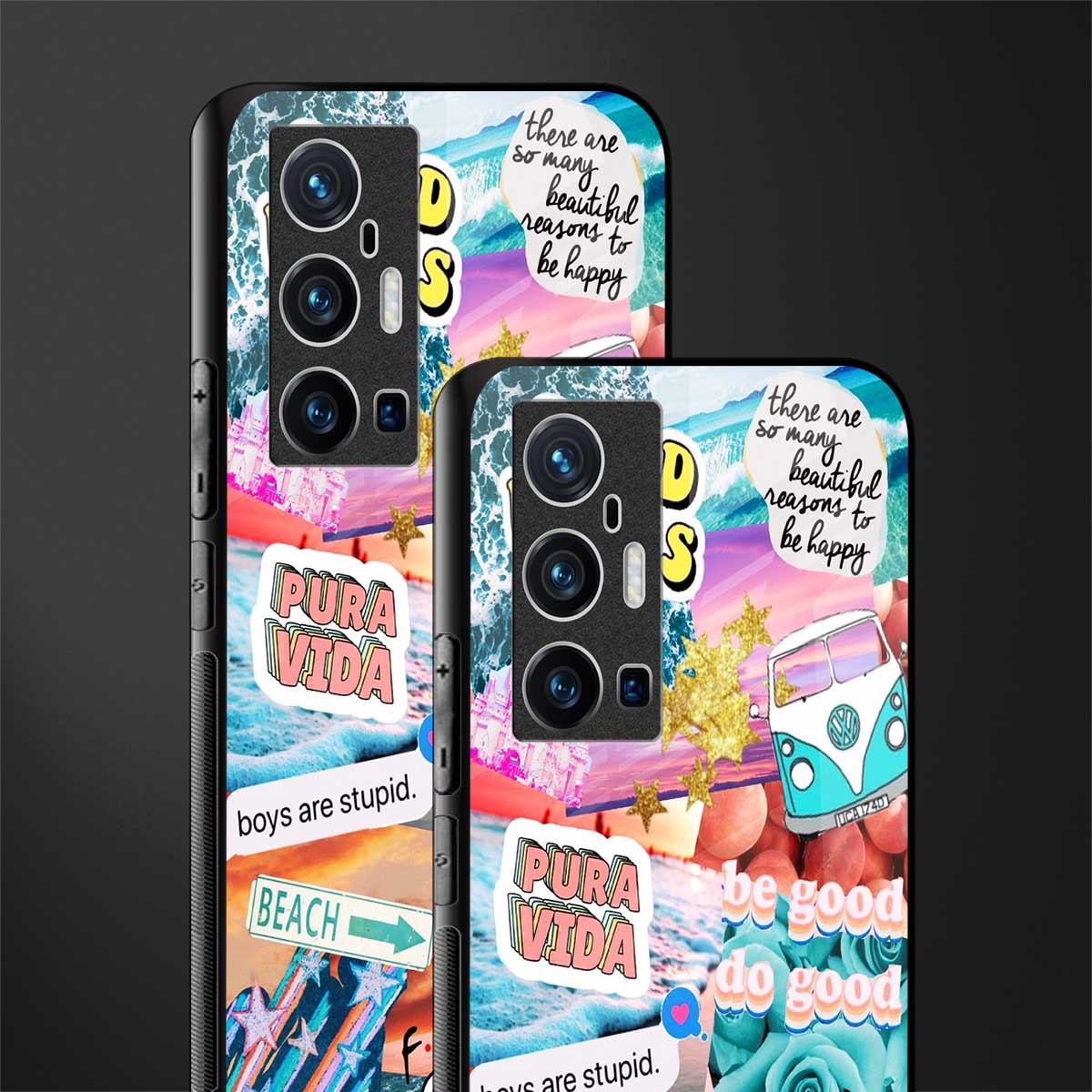 beach vibes collage glass case for vivo x70 pro plus image-2