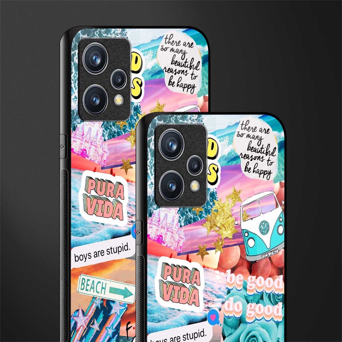 beach vibes collage glass case for realme 9 pro plus 5g image-2