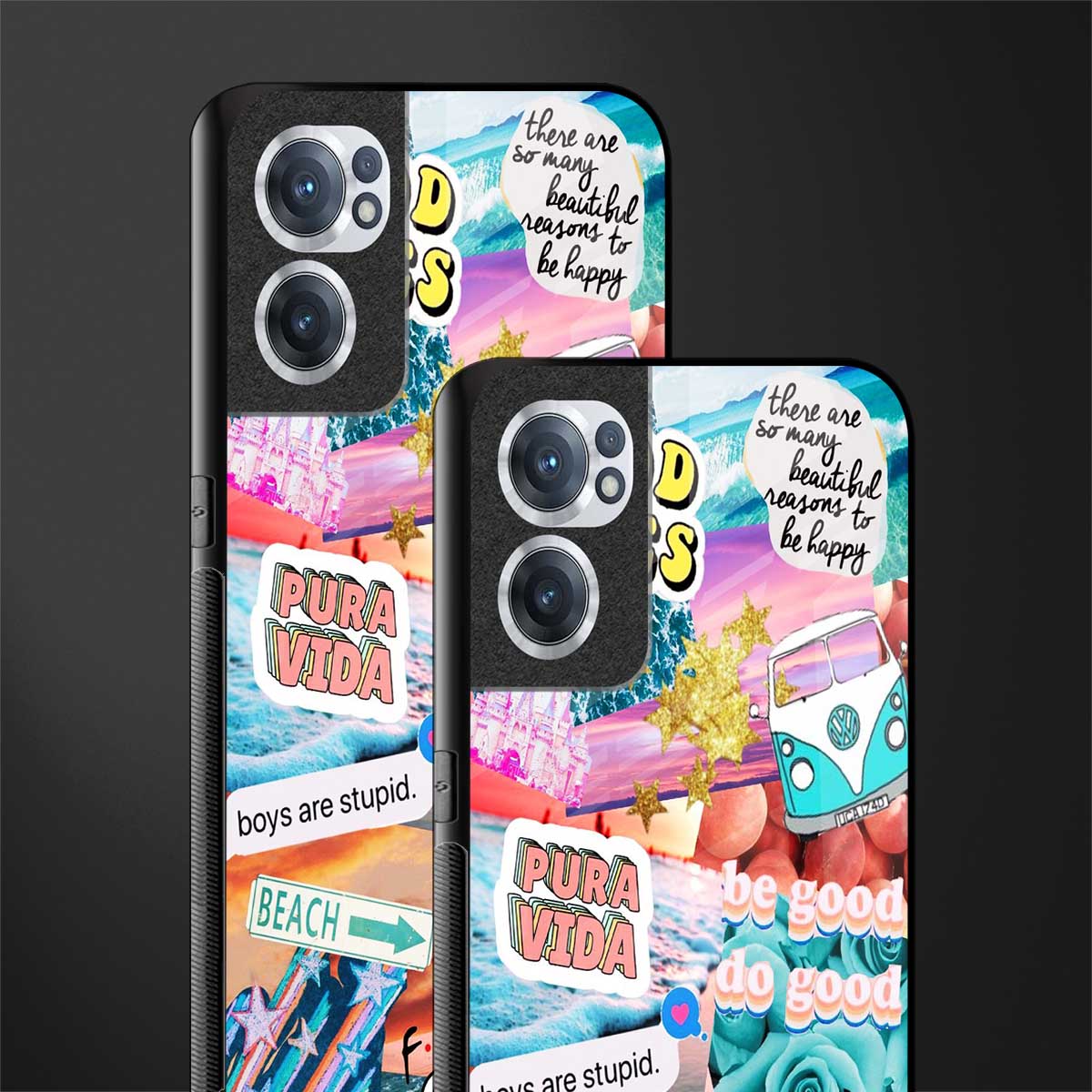 beach vibes collage glass case for oneplus nord ce 2 5g image-2