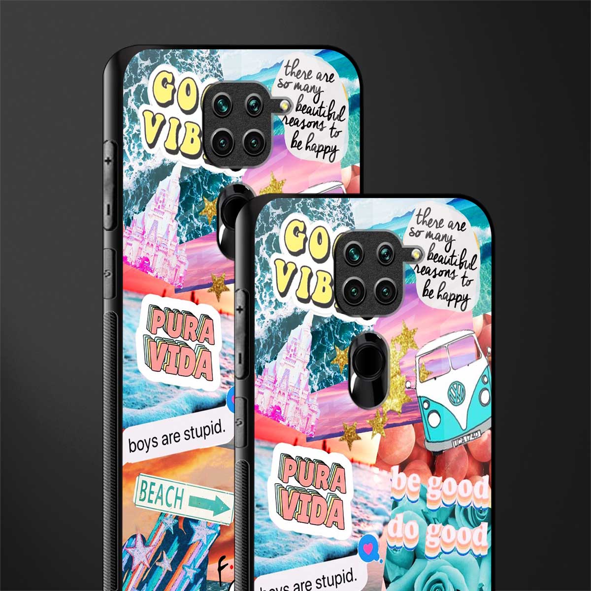 beach vibes collage glass case for redmi note 9 image-2
