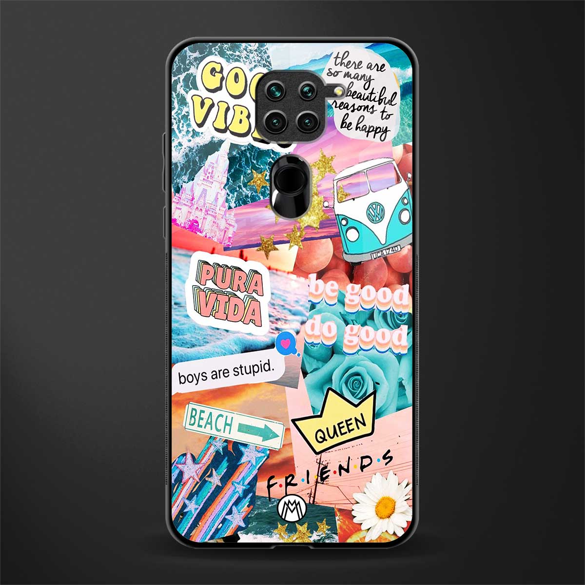 beach vibes collage glass case for redmi note 9 image
