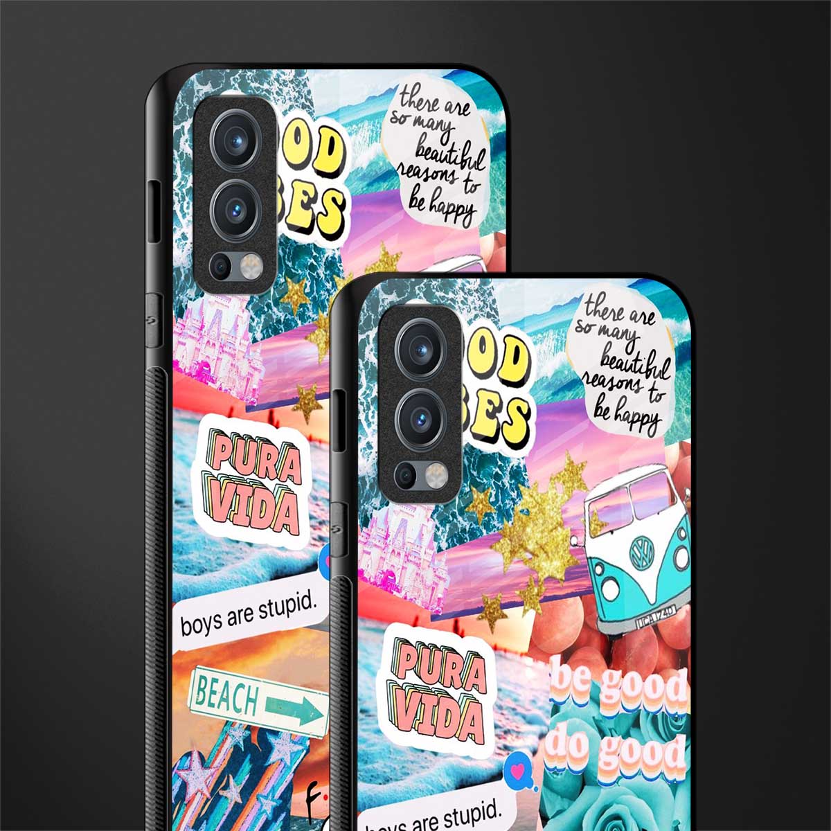 beach vibes collage glass case for oneplus nord 2 5g image-2