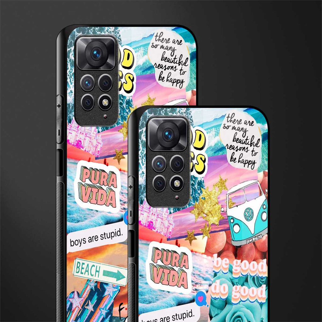 beach vibes collage glass case for redmi note 11 pro image-2