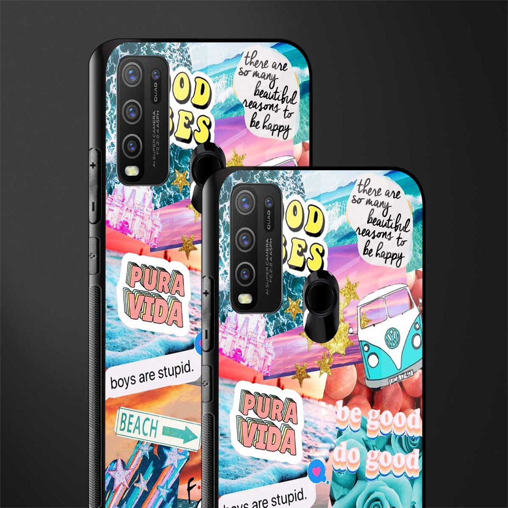 beach vibes collage glass case for vivo y30 image-2