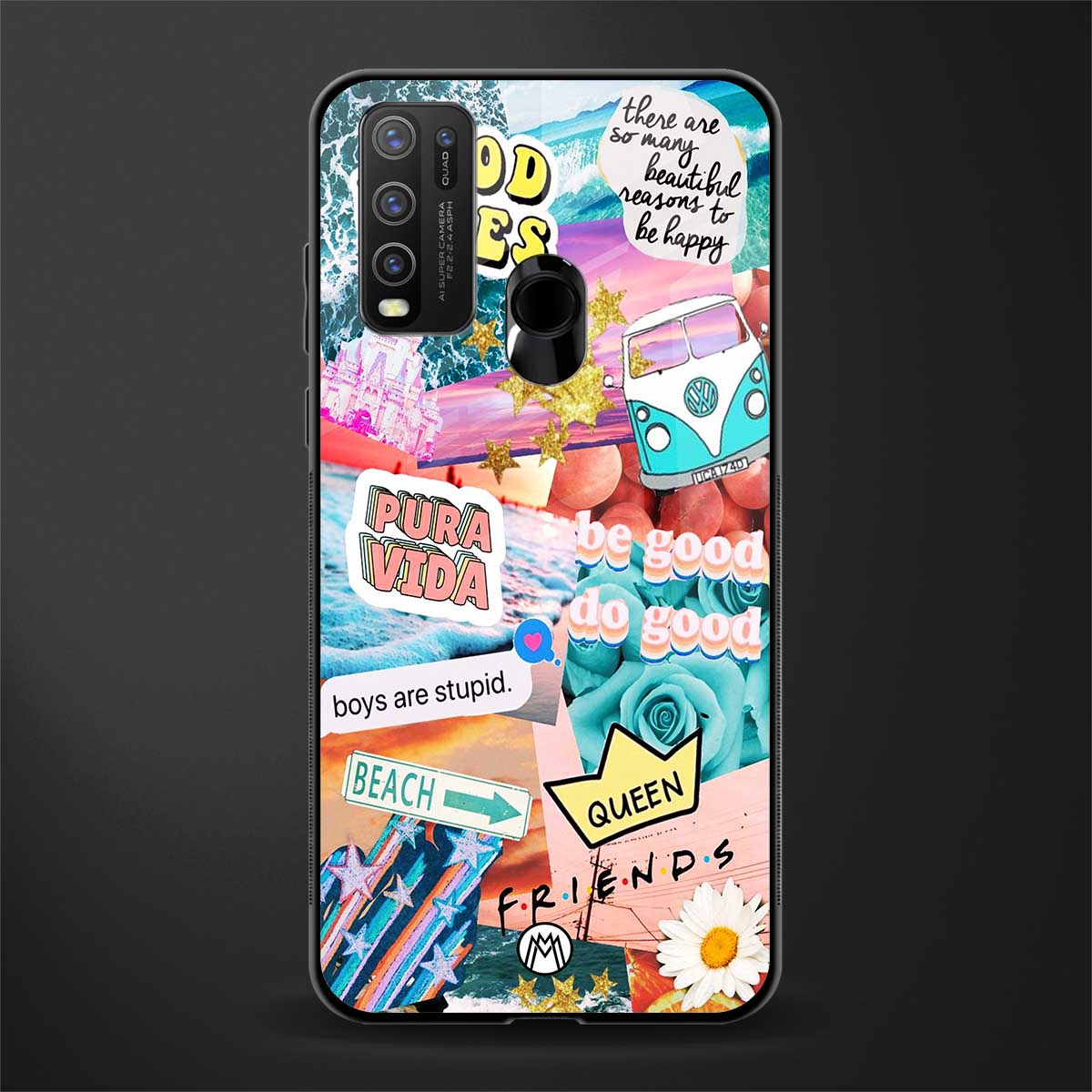beach vibes collage glass case for vivo y50 image